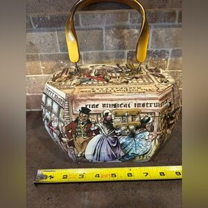 Vintage '70s Anthony Gruerio Decoupage Octagonal Wooden Purse with Lucite Handle